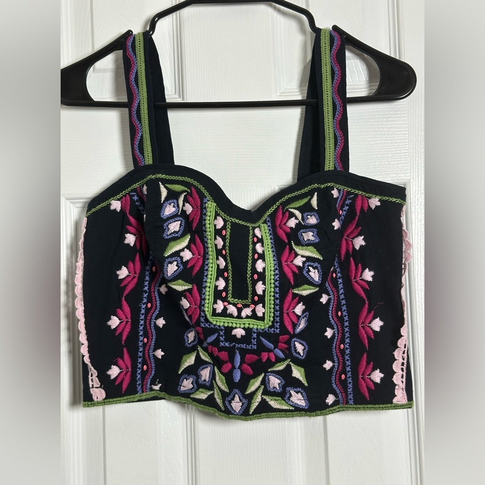 Anthropologie Black Embroidered Tank Top